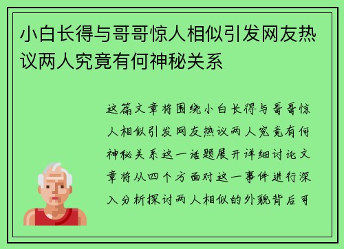 小白长得与哥哥惊人相似引发网友热议两人究竟有何神秘关系